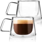 Dubbelwandige glazen koffiemokken (pak van 2) Geïsoleerde mokken - 6,7 oz capaciteit | DUURZAAM & STIJLVOL | Theekopjesset - Vaatwasmachine-, magnetron- en koelkastbestendige mokcadeauset