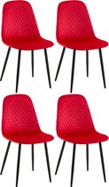 CLP Giverny Set van 4 eetkamerstoelen - zonder armleuning - rood Fluweel