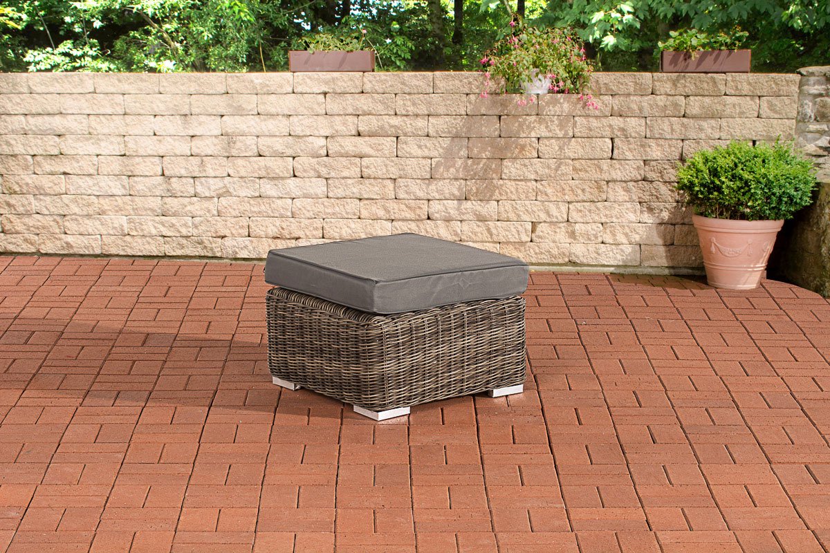 CLP Polyrattan hocker Bilbao / Madeira grijs gevlekt ijzerachtig grijs
