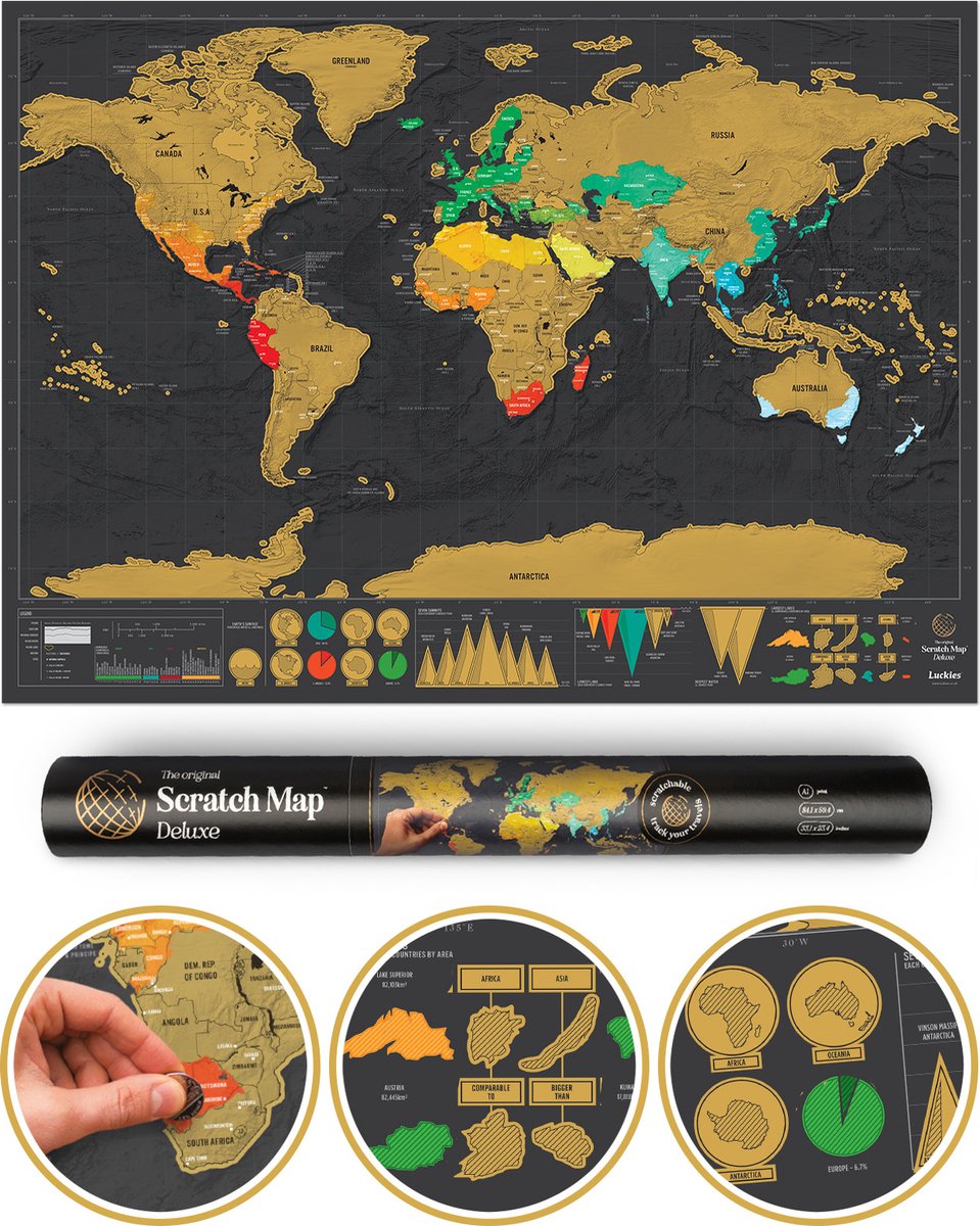 Luckies Kras Wereldkaart - Scratch Map Deluxe - Luckies