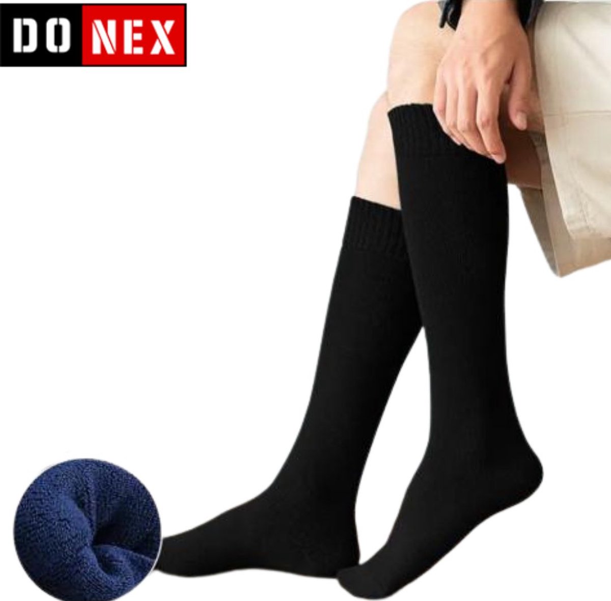 2 Paar DONEX® Thermo kniekousen - Katoen - Naadloos - Zwart Maat 47-50