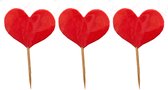 Cocktail prikkers Hartjes met glitter rood 12 stuks - ca.7cm - Valentijn/Liefde/Jubileum/Trouwen/Themafeest - feestartikelen versiering