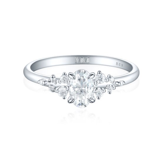 Ovaline - Platinum Ovaal Moissanite Ring met Minimalistische Zijstenen - 0.5 karaat