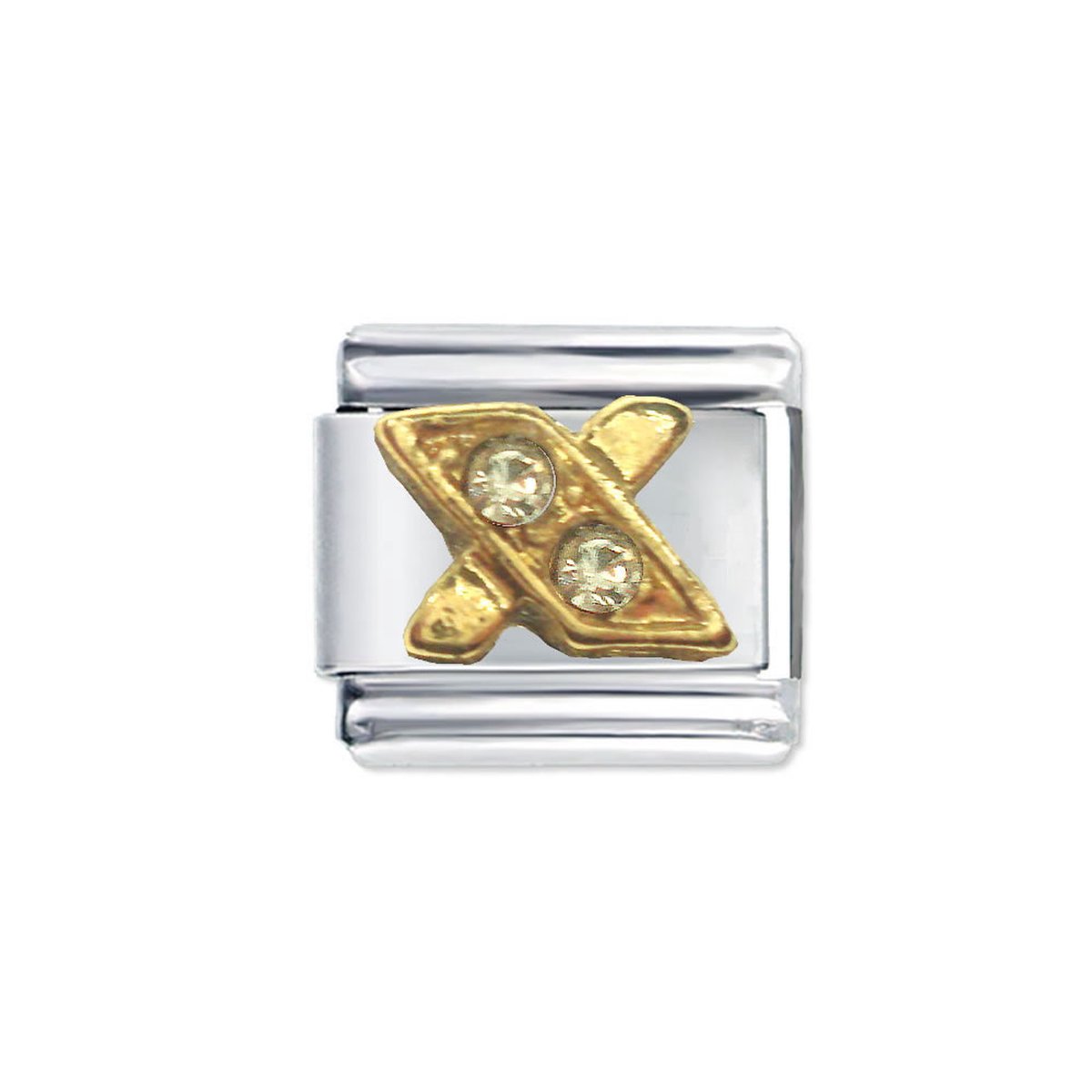 Schakel Bedel - Letter X - met strass - 9mm- voor Italiaanse Bedelarmband - Plated