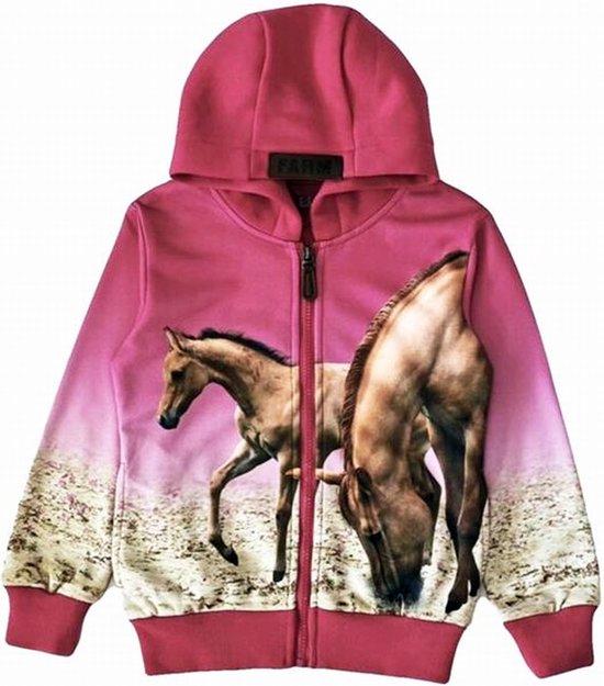 Kinder vest, hoodie, met paarden print, roze, maat 110/116, horses, kind, ZEER MOOI!