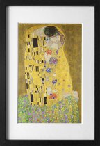 Kunstcadeau kunst in het klein - De Kus van Gustav Klimt - ingelijst met fotografische passe-partout - reproductie -15x20cm