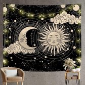 Wandtapijt zon maan wanddoek zwart goud wandtapijt maan zon wanddecoratie psychedelisch tapijt gothic wandtapijten Trippy Tapestry wanddoek wandkleed boho wanddecoratie (150 x 200 cm)