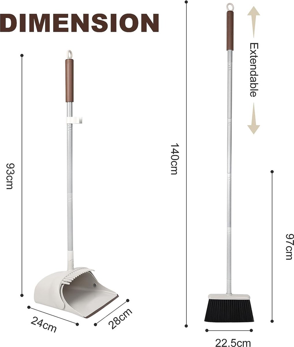 Balai et Pelle à Poussière à Manche Long 118cm Ensemble Balai et
