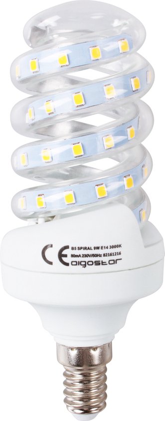 Lampe à économie d'énergie E14 LED | forme en spirale | 9W=62W | blanc chaud 3000K