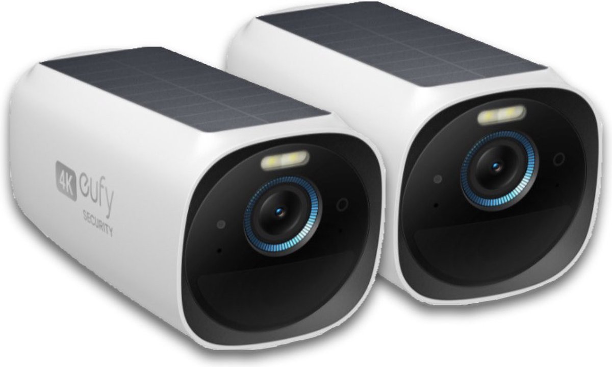 eufy Security - eufyCam 3 add-on camera - 2 PACK - Zwart en wit,Een stuk,4K draadloze Beveiligingscamera met geïntegreerd zonnepaneel-AI gezichtsherkenning
