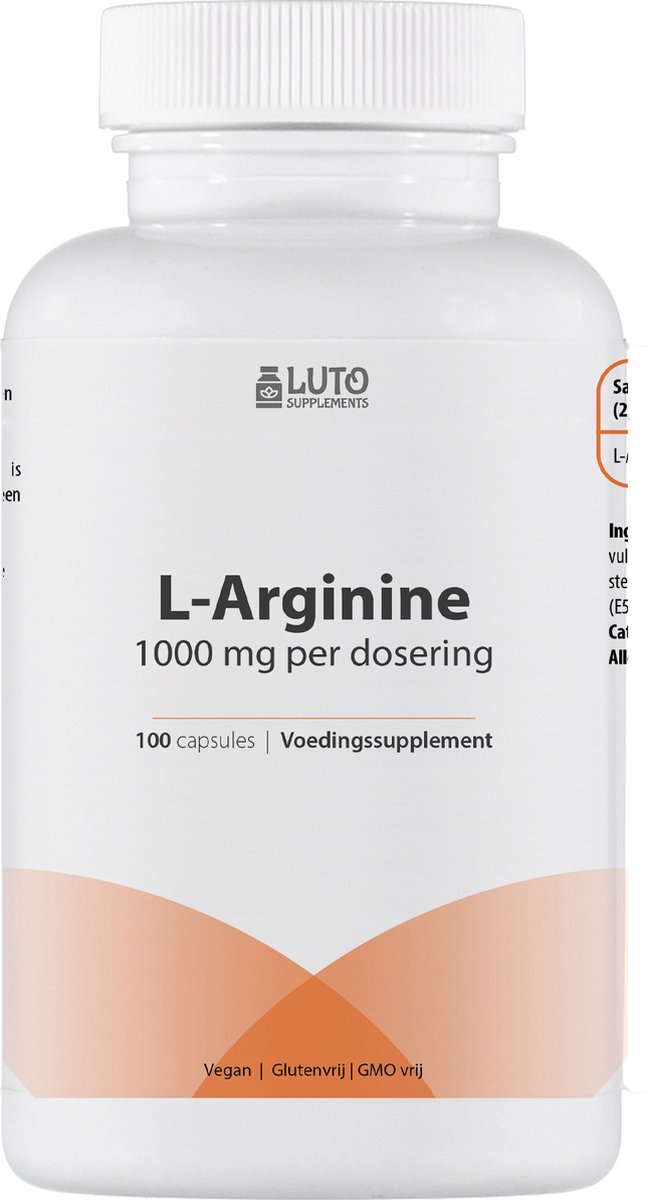 L-Arginine - 100 Capsules - 500mg - Pre-workout Aminozuur - Zuivere vorm uit suikerbietmelasse - Luto Supplements