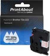 PrintAbout huismerk Tape TZe-222 Rood op wit (9 mm) geschikt voor Brother