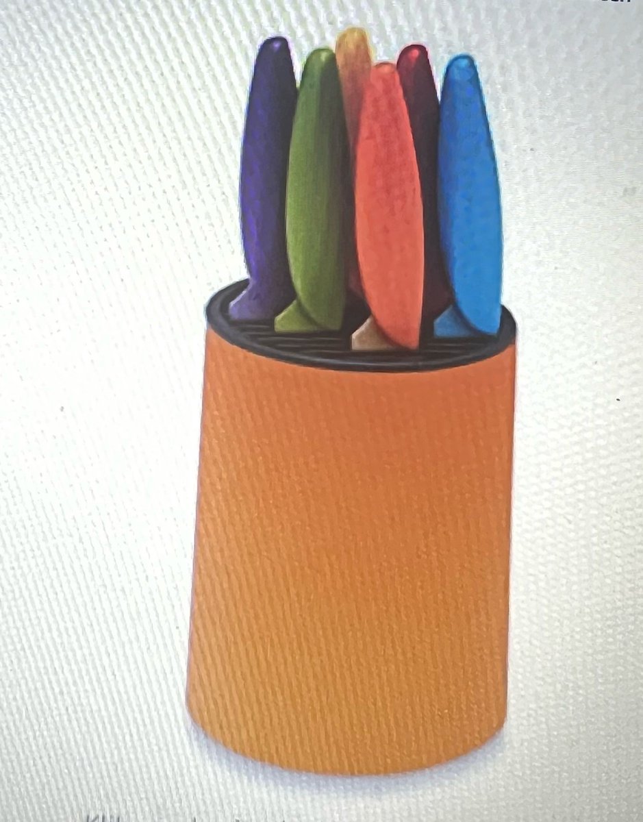 Merkloos oranje messenblok van plastic met 6 steakmessen pizzames vleesmes met lemmet van roestvrij staal. Vaatwasmachinebestendig. Snijd vlees als boter!