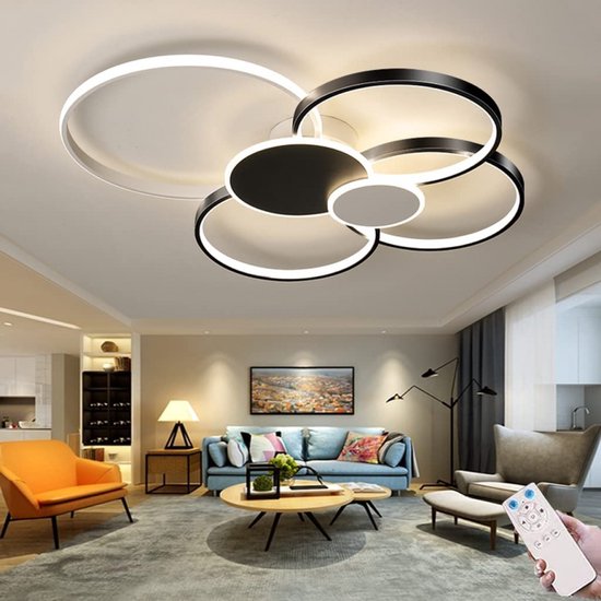 LuxiLamps - LED Plafondlamp - Zwart/Wit - Dimbaar Met Afstandsbediening - Moderne lamp - Plafonniere