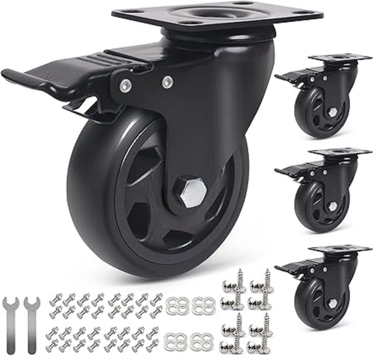 Zwaarlast Zwenkwielen / Trolley Wielen voor Meubels - Rubberen Zware Wielen - Heavy Duty Castors /Transportwielen 600k