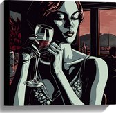 Canvas - Vrouw - Restauraunt - Mensen - Wijn - Drinken - 40x40 cm Foto op Canvas Schilderij (Wanddecoratie op Canvas)