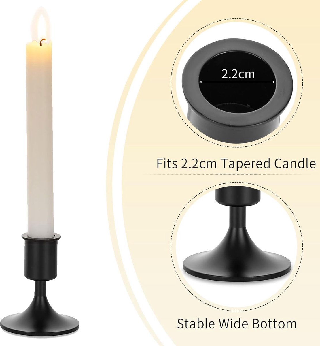 Lights4fun Set van 3 kandelaars, zwart, voor staafkaarsen