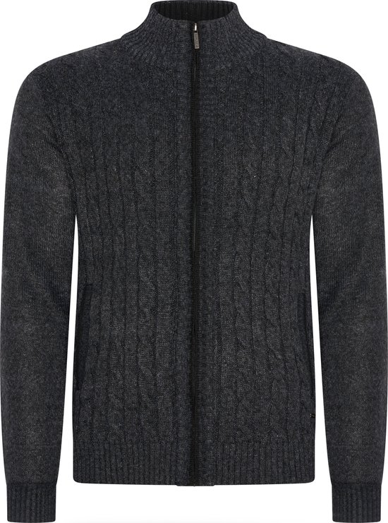 Cappuccino Italia - Heren Sweaters Cable Cardigan Antraciet - Grijs - Maat XL