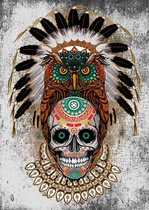 Indian Native Owl Sugar Skull - Indiase inheemse uil suiker schedel - Indiaans origineel - Diamond Painting - 35x45 - ronde steentjes