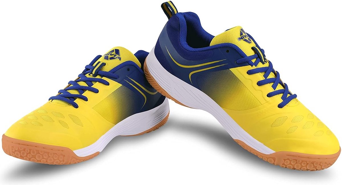 Nivia HY-Court 2.0 Badmintonschoenen Heren (Geel/Blauw, 40 EU) | Padel Schoenen Heren | Sportschoenen Heren | Basketbal Schoenen | Mesh | Non-Marking Zool | Lichtgewicht & Ademend | Voor Badminton, Squash, Tafeltennis & Volleybal