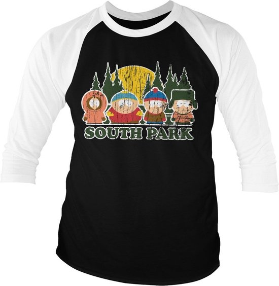 Foto: South park distressed baseball 3 4 sleeve tee t shirt white black 2xl