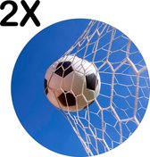 BWK Stevige Ronde Placemat - Voetbal in het Net van het Goal - Set van 2 Placemats - 40x40 cm - 1 mm dik Polystyreen - Afneembaar