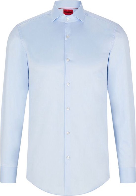 HUGO Kason slim fit overhemd - twill - blauw - Strijkvriendelijk - Boordmaat: 40