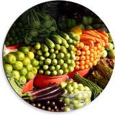 Dibond Muurcirkel - Groente - Fruit - Eten - Markt - 50x50 cm Foto op Aluminium Muurcirkel (met ophangsysteem)