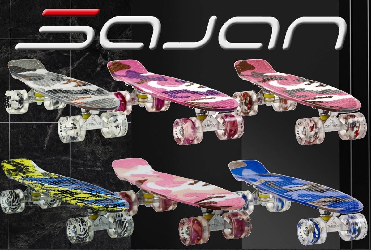 Sajan - Skateboard - LED - Penny board - Camouflage Blauw - 22.5 inch - 56cm - Skateboard met Verlichting — afbeelding 8