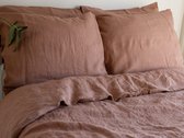Linen Label - dekbedovertrek de lit en lin lavé 100% européen durable - 240 x 220 cm avec 2 taies d'oreiller 60 x 70 cm - Rose chaud