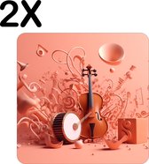 BWK Flexibele Placemat - Zalm Oranje Kleurige Muziek - Set van 2 Placemats - 50x50 cm - PVC Doek - Afneembaar