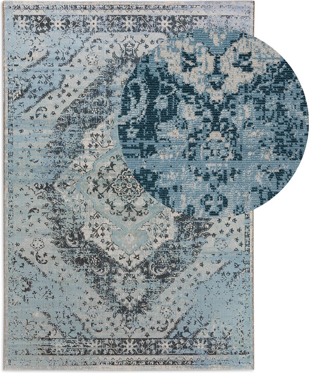 LIFA LIVING Vintage Vloerkleed | Blauw en Lichtblauw Tapijt | Oosters Vloerkleed voor Woonkamer | Slaapkamer | 80 x 150 cm