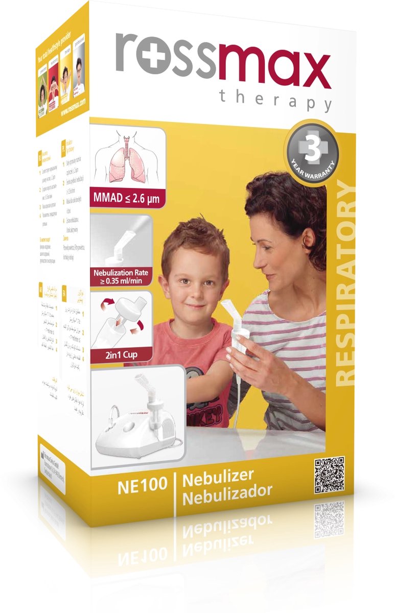Rossmax NE100 Vernevelaar - Inhalator - Nebulizer - Aerosoltoestel voor Kinderen en Volwassenen - Inhalatieapparaat voor verkoudheid, Astma, Bronchitis, COPD en andere luchtwegaandoeningen - 2in1 Cup - Eenvoudig Schoon te Maken