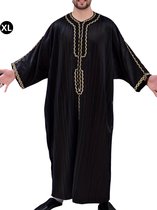 Livano Moslim Kleding - Djellaba Heren - Islamitische Kleding - Alhamdulillah - Arabisch Mannen Kaftan - Zwart - Maat XL