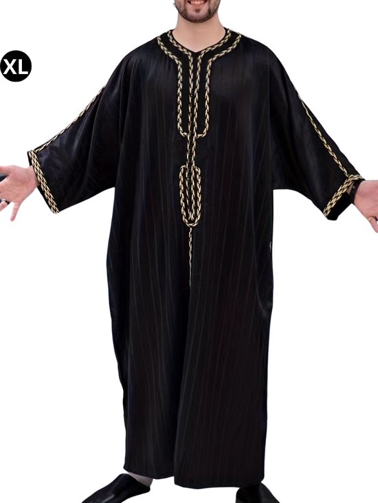 Livano Moslim Kleding - Djellaba Heren - Islamitische Kleding - Alhamdulillah - Arabisch Mannen Kaftan - Zwart - Maat XL