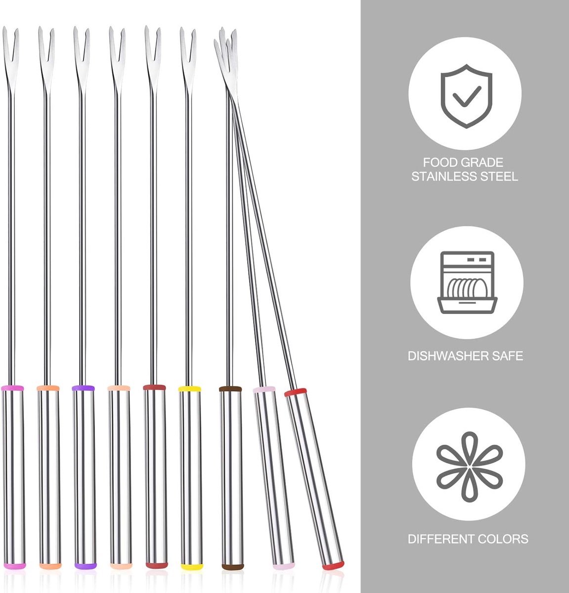 Bondoo fonduevorken 12 stuks 24 cm - fondue vorkjes - fonduevork- fondue vorkjes voor vlees - fonduevorkjes - fondue prikkers - fondue prikkers - fonduevorken set - kaasfondue vorkjes - RVS – foto 2