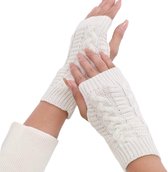 Vingerloze Handschoenen voor dames - Wit - Polswarmers voor warme handen - Kort model - Acryl