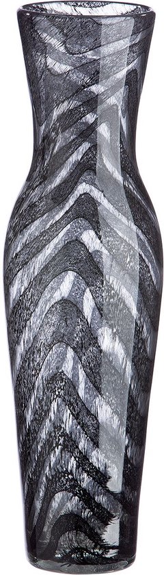 Glazen vaas exclusief lady long - 39x11 cm zwart grijs doorzichtig - handgemaakt