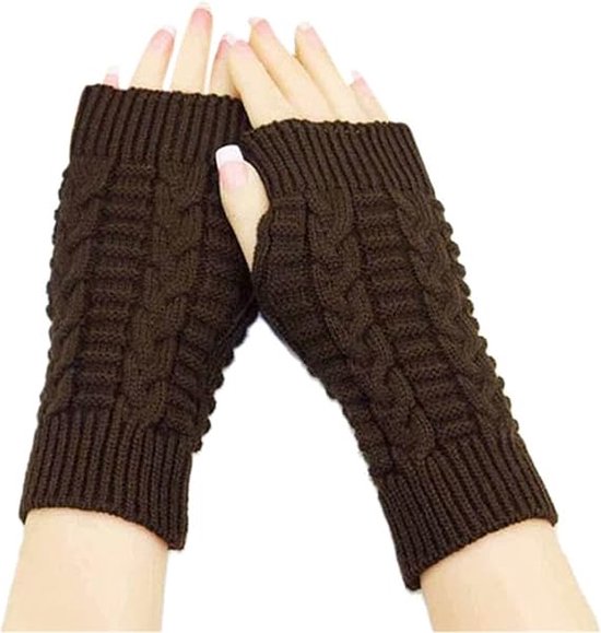 Vingerloze Handschoenen - Donker Bruin - Polswarmers voor warme handen - Kort model - Acryl