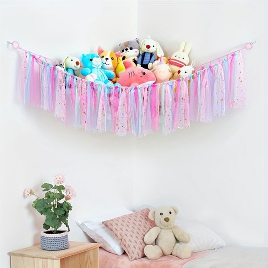 Livano Cuddle Net - Hamac - Jouets - Système de rangement - Hamac pour Nounours - Organisateur - Rose