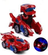 Transformerende Dinosaurus Auto Speelgoed - Veilig & Duurzaam - Elektrisch Speelgoed - Met Knipperende Lichten & Geluid - Speelgoed Cadeau voor 3+ Jaar - Rood
