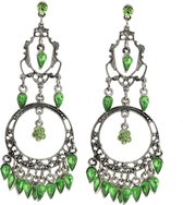 Behave Vintage oorhangers zilver-kleur met groene details