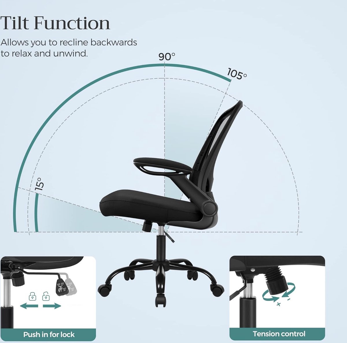 bureaustoel office chair met opklapbare armleuningen, - afbeelding 2