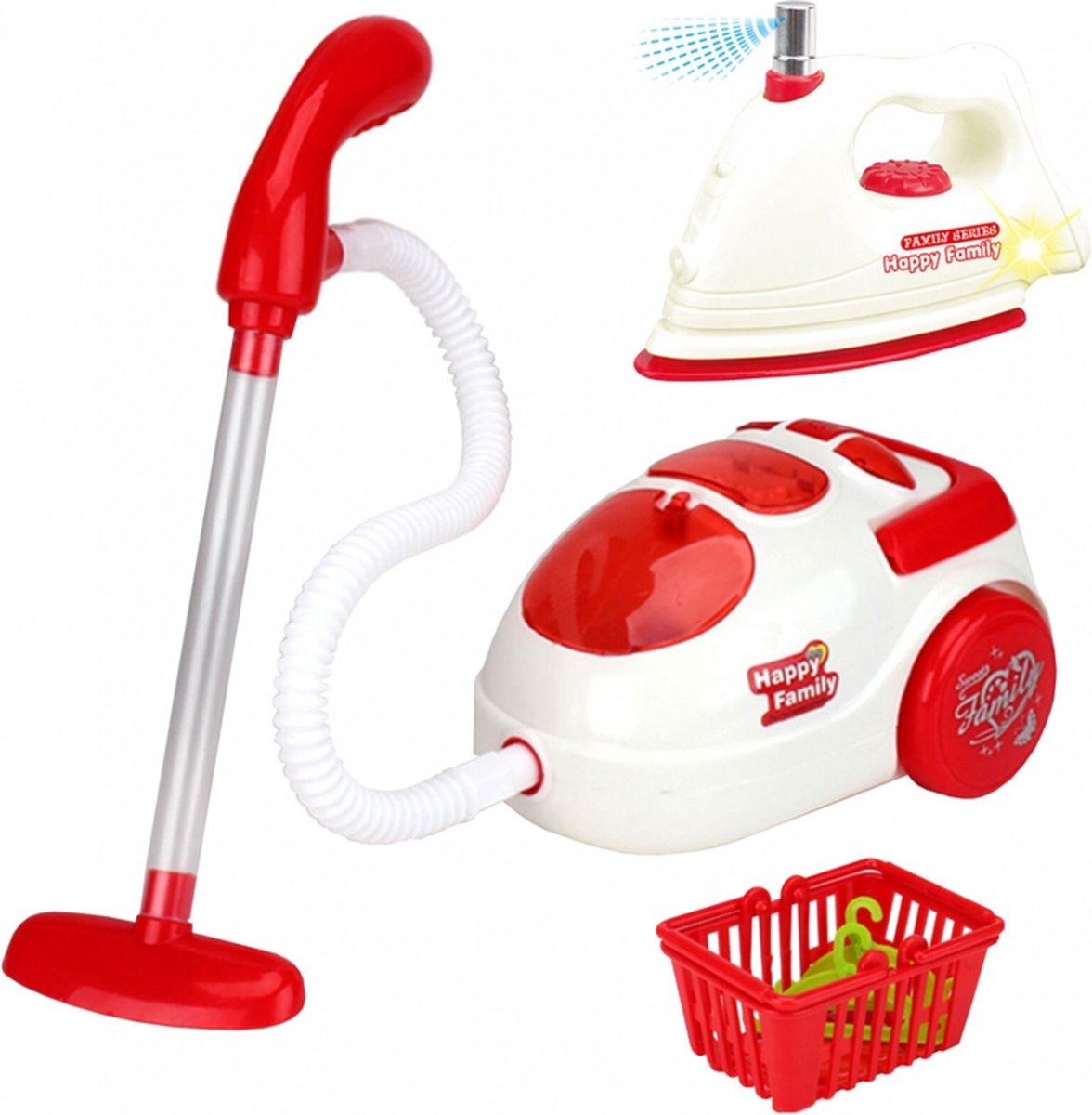 Woopie mini speelgoed stofzuiger, strijkijzer en wasmand - speelgoedschoonmaakset- speelgoed strijkijzer - 3 in 1 set - WOOPIE