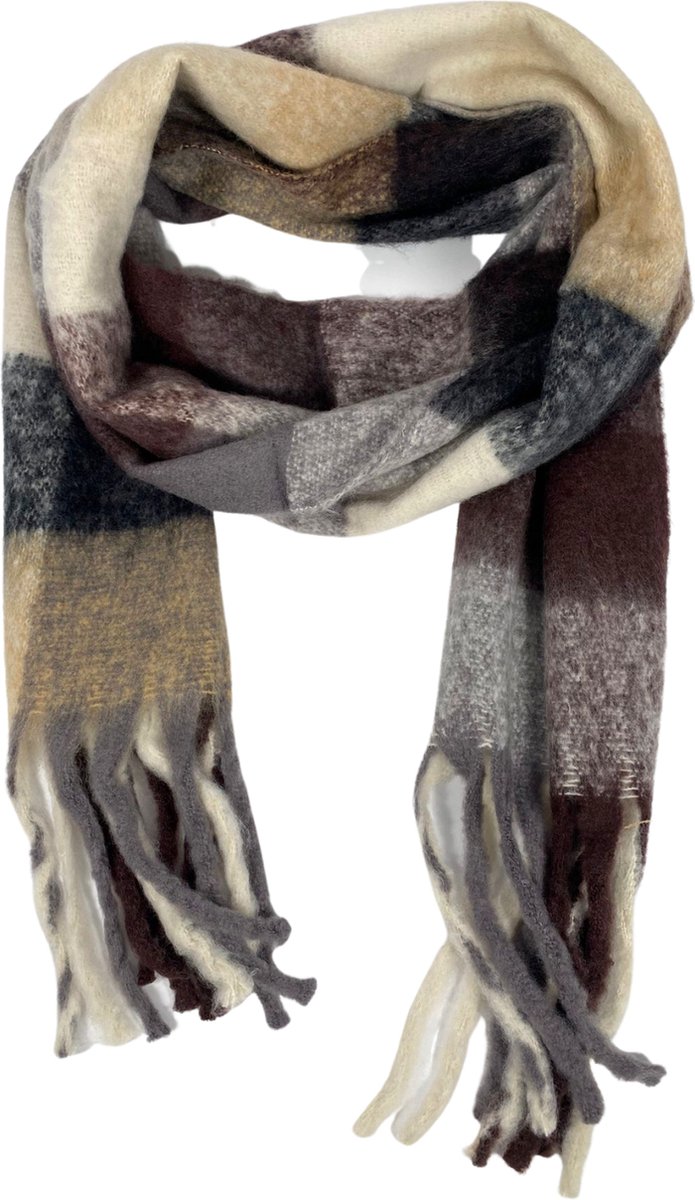 Sjaal Multicolour Geblokt - Extra Groot - Luxe Dames Sjaal Winter - 38 x 210cm - Viscose - Warme Sjaal - Wintersjaal - Cadeau voor Haar - Verjaardag Cadeau Vrouw