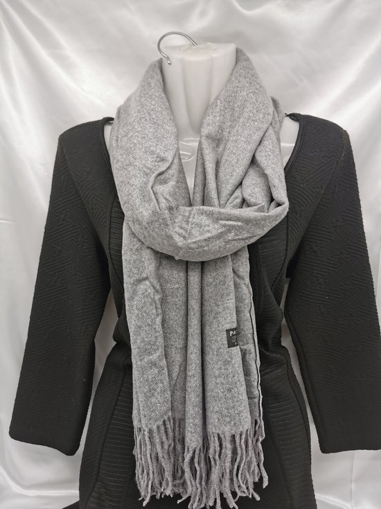 Sjaal - Pashmina - Licht grijs - Warm – Zacht - Feestdagen - Unisex - 180X70cm - met gratis sjaal ring van twv € 7.99