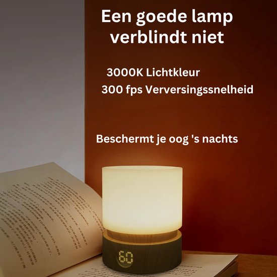 Sfeervolle LED Nachtlamp - Dimbaar & Snoerloos - Houtnerf Design - Met Slaaphulp & Timer - Energiezuinig [Energieklasse A+] — afbeelding 2