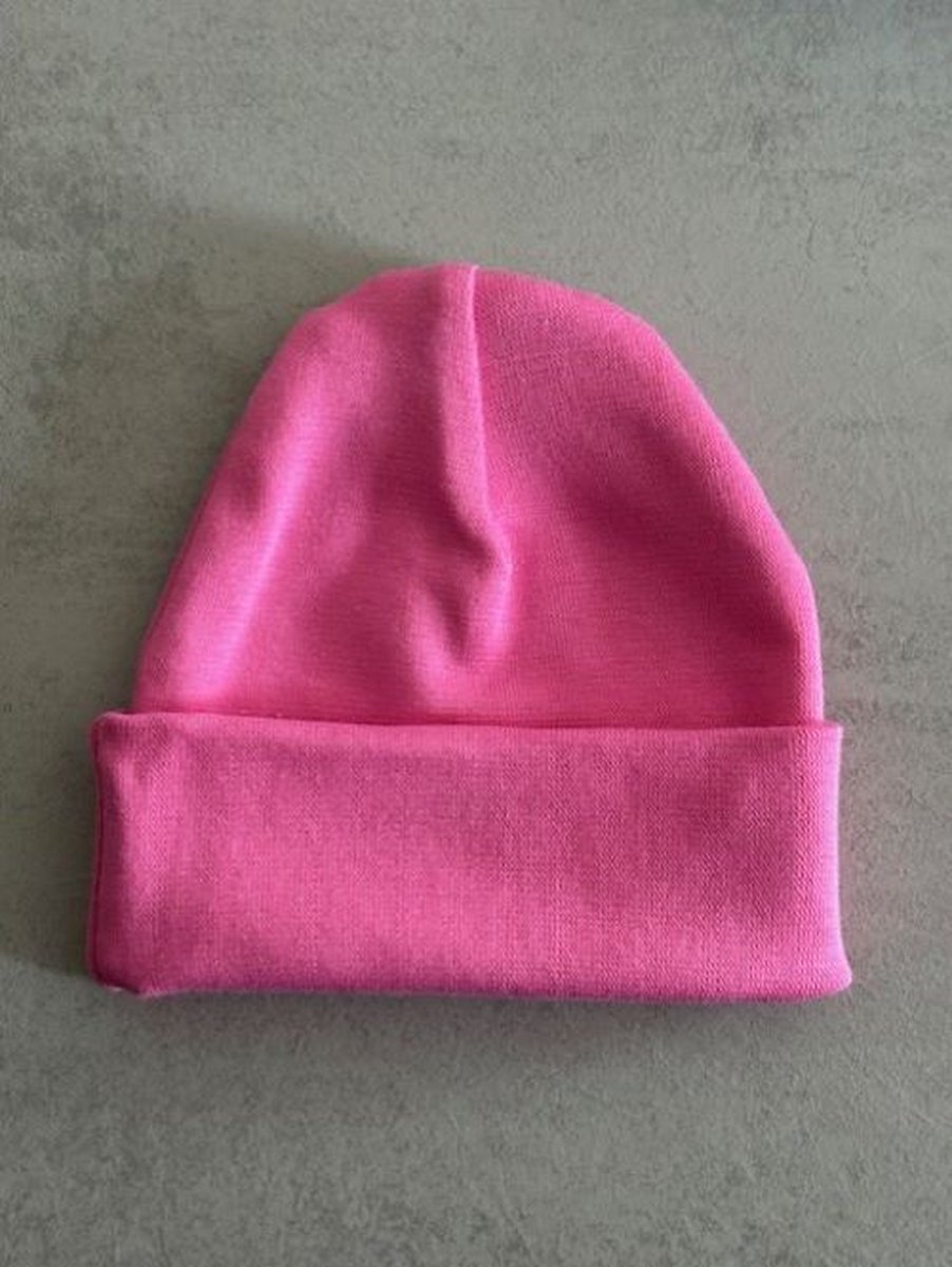 Goedkoopste Babymuts - gepersonaliseerd - met naam - Kleur Fuchsia - Roze - maat 0-3 maanden - Baby - Muts - Kraamcadeau