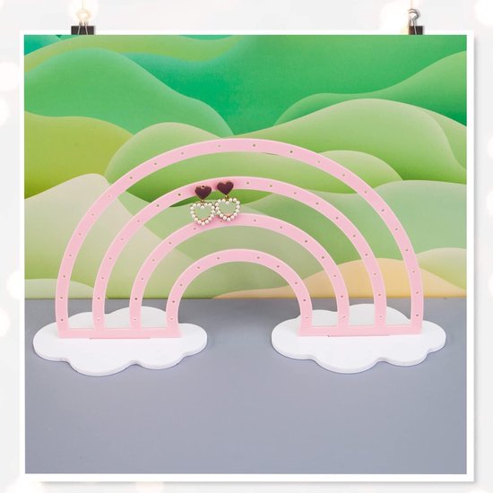 Sieradenstandaard, oorbelstandaard, oorbelstandaard, acryl regenbooghouder, organizer met 66 ophanggaten voor 33 paar oorbellen, voor make-uptafel, opslag, sieradendisplay (wit
