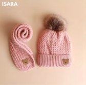 Baby Muts & Sjaal Set – Roze – Winter – Babymutsje – Wol – 0 tot 6 Jaar – Kindermuts